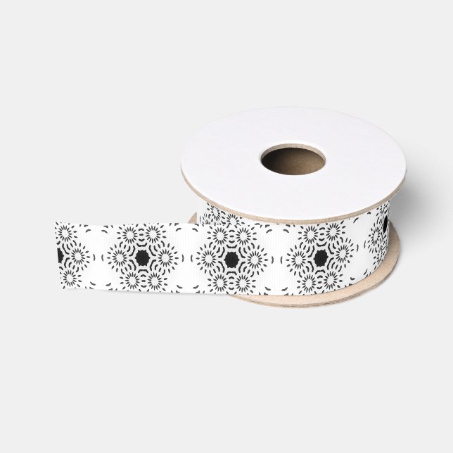 Gros-grain Ruban Grosgrain Carreau Méditerranéen Blanc & Noir (Bobine)