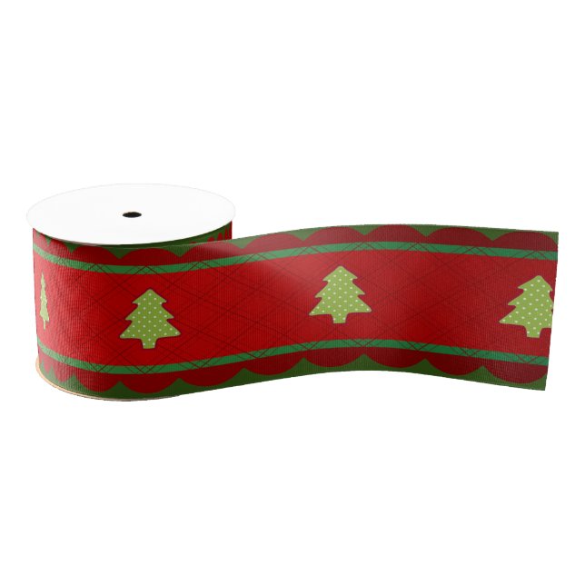 Gros-grain Ruban rouge vert Christamas Trees (Bobine)