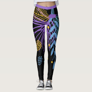 Gros Gras Violet Bleu Jaune Leggings botaniques