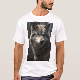 Gros plan d'un T-shirt au visage de loup gris