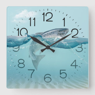 Gros Poisson Dans L'Eau Carré Horloge Mur