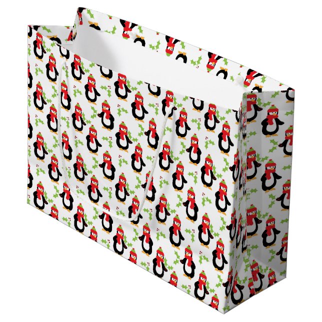 Gros sac cadeau de pingouins de Noël (Devant Angle)