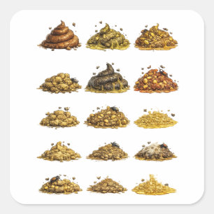 Gross-Out Cartoon Feces Piles Square Sticker