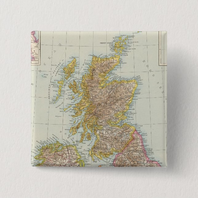Grossbritannien, Irland - Map of UK, Ireland 2 Inch Square Button (Front)