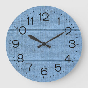 Grosse horloge en bois bleu rustique