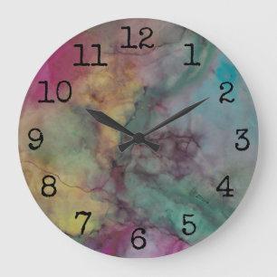 Grosse horloge ronde "Pink and Greens" Inkblots