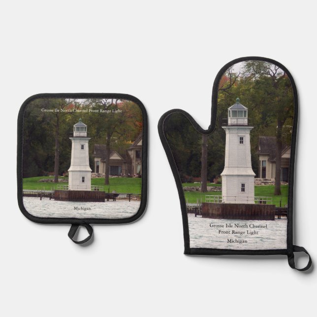 Grosse Isle North Channel Front Range Light Oven Mitt & Pot Holder Set (Front)