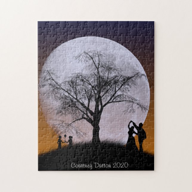 Grosse Lune, Coucher de soleil foncé - Puzzle (Vertical)