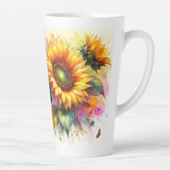 Grosse Mug en latte - Fleurs de soleil (Droite)