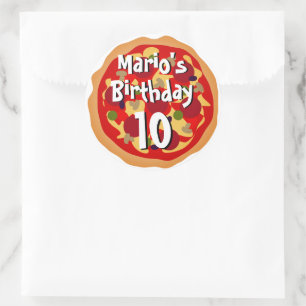 Grosse pizza ronde autocollants fête d'anniversair