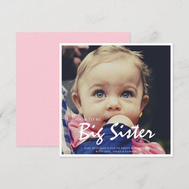 Grossesse photo Big Soeur Faire-part rose (Devant / Derrière)