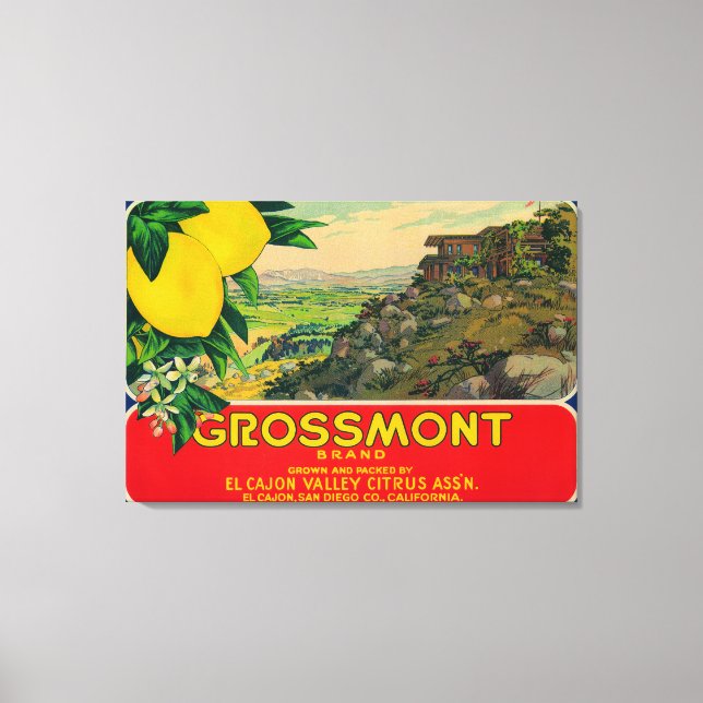 Grossmont Lemon LabelEl Cajon, CA Canvas Print (Front)