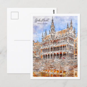 Grote Markt Brussel Travel Place Watercolor Postcard