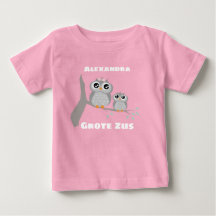 Grote zus aanpasbaar naam met uiltjes baby t shirt