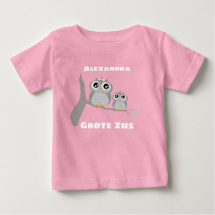 Grote zus aanpasbaar naam met uiltjes baby t shirt
