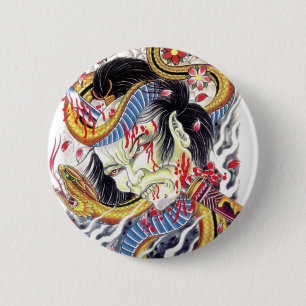 Grotesque & Snake Tattoo Design 2 Inch Round Button