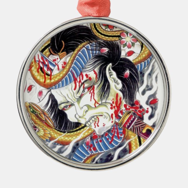 Grotesque & Snake Tattoo Design Metal Ornament (Front)