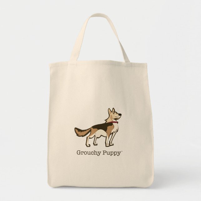 Grouchy Puppy Grocery Tote Bag (Front)