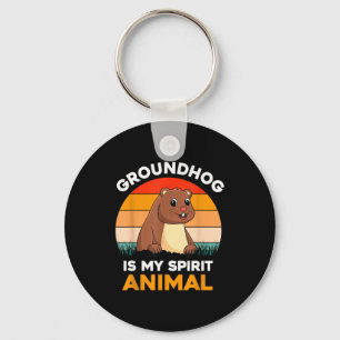 Ground Hog Is My Spirit Animal Retro Groundhog Day Keychain