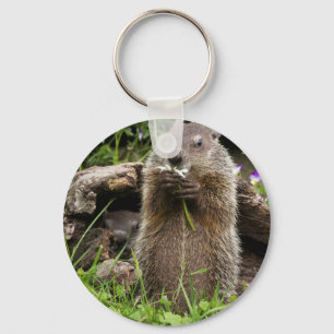 Ground Hog Munching on a Flower Keychain