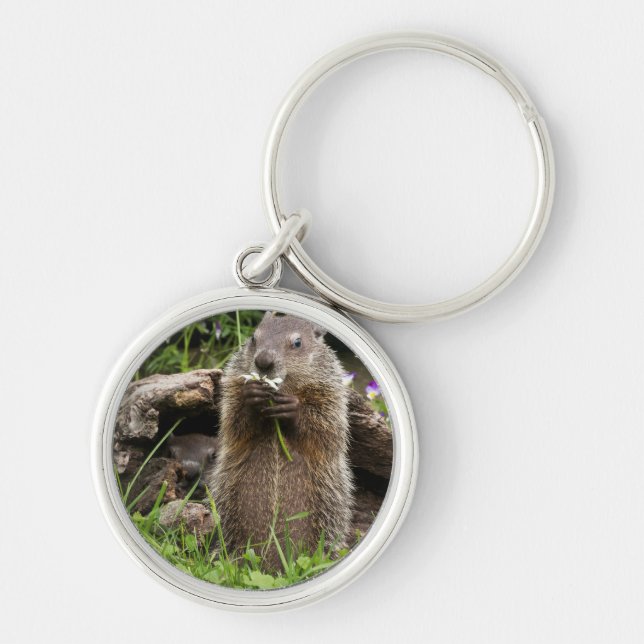 Ground Hog Munching on a Flower Keychain (Front)