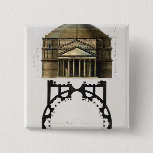 Ground plan and facade of the Pantheon, Rome, from 2 Inch Square Button (Front)