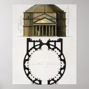 Ground plan and facade of the Pantheon, Rome, from Poster