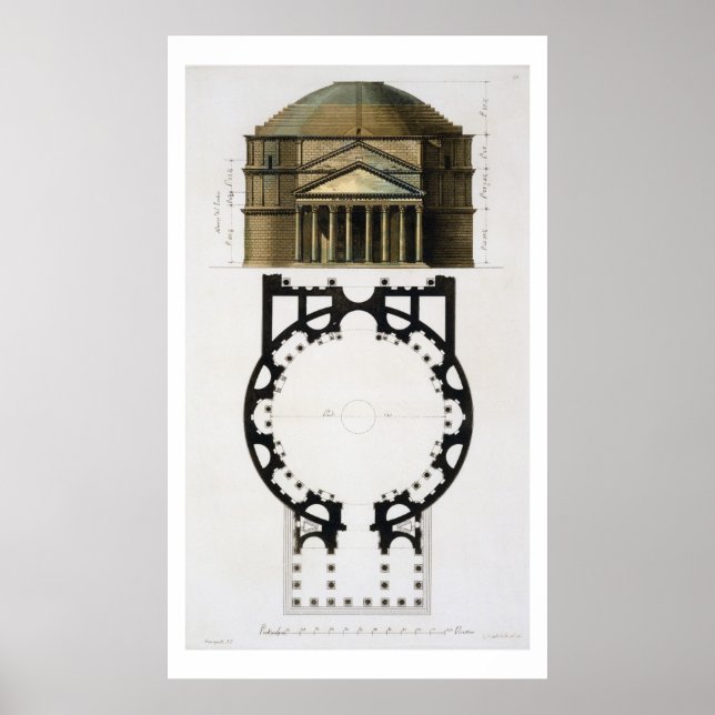 Ground plan and facade of the Pantheon, Rome, from Poster (Front)