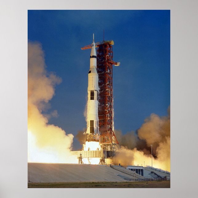Ground View First Moon Mission Rocket Launch Poster (Front)
