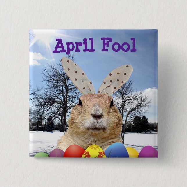 Groundhog April Fool Day 2 Inch Square Button (Front)