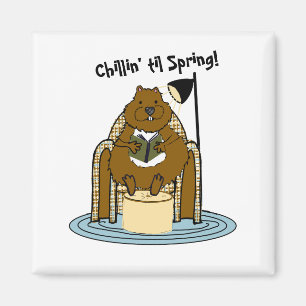 Groundhog Bookworm Waiting for Spring Magnet