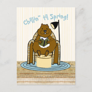 Groundhog Bookworm Waits for Spring Holiday Postcard