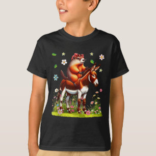 Groundhog Bow Tie Riding Donkey Farmer Lover Kids T-Shirt