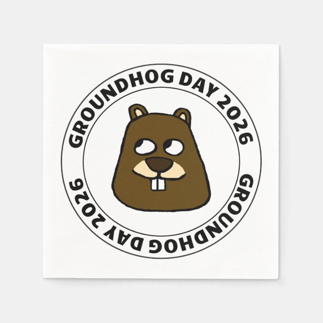 Groundhog Day 2026 with Groundhog face Napkin (Front)