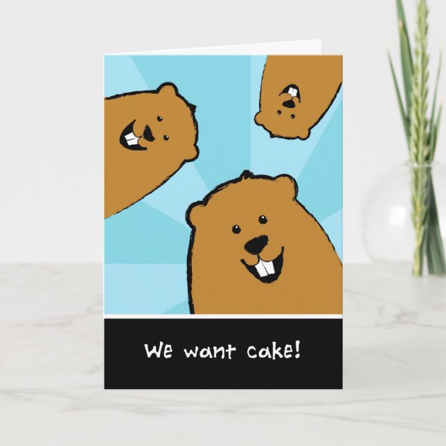 Groundhog Day Birthday Card Searching for Cake (Front)