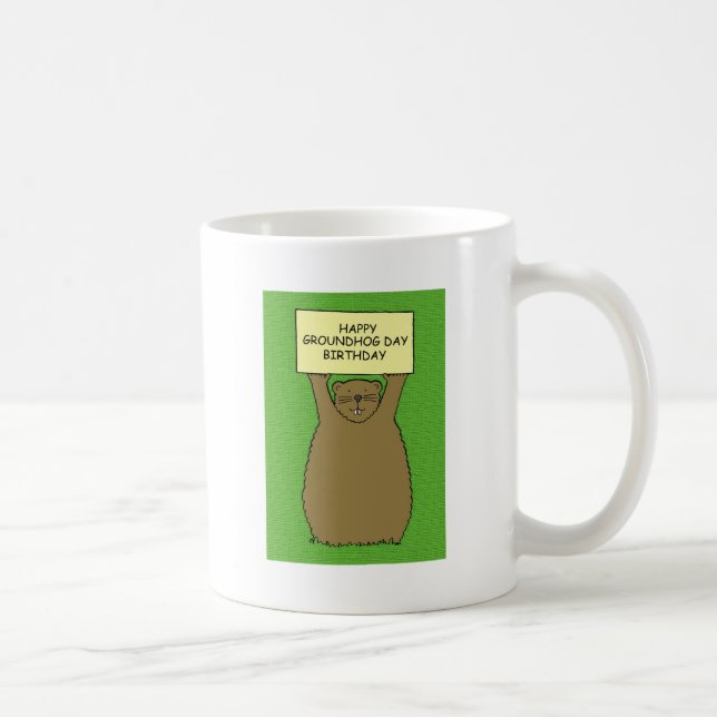 Groundhog Day Birthday Cartoon Coffee Mug (Right)