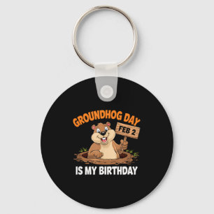 Groundhog Day Birthday Celebration Holiday Humor Keychain