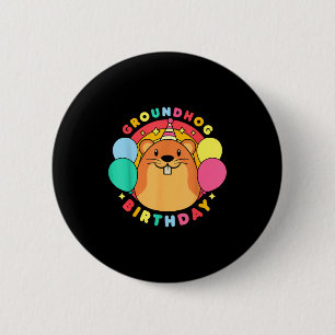 Groundhog Day Birthday Party Hat Balloons Retro 60 2 Inch Round Button