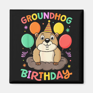 Groundhog Day Birthday Party Hat Balloons Retro 60 Magnet