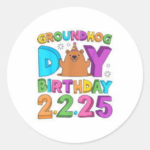 Groundhog Day Birthday Party Hat Retro 60s 70s 80s Classic Round Sticker