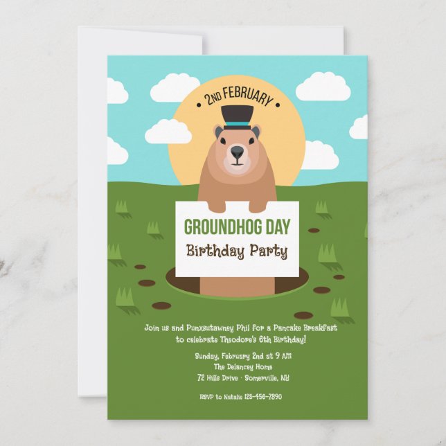Groundhog Day Birthday Party Invitation (Front)
