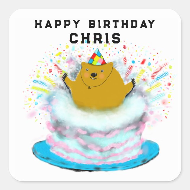 Groundhog Day Birthday Square Sticker (Front)