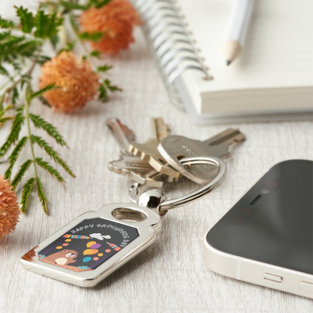 Groundhog Day Celebration: Shadow or Shine? Keychain (Side)