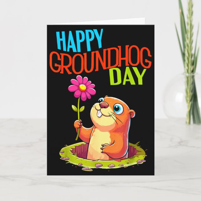 Groundhog Day Funny Marmot With Flower Shade  Card (Front)