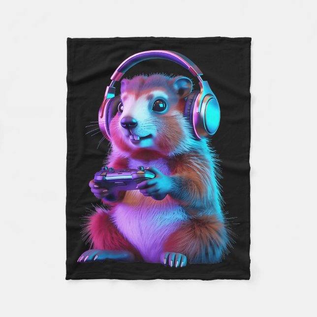 Groundhog Day Funny Video Games Groundhog Gaming B Fleece Blanket (Front)