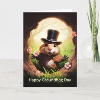 Groundhog Day Greeting Card With Cute Groundhog 
