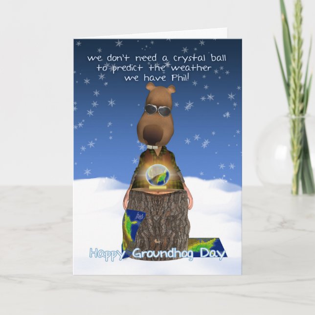 Groundhog Day Greeting Card With Groundhog Crystal (Front)
