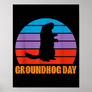 Groundhog Day Ground Hog Woodchuck Silhouette Retr Poster