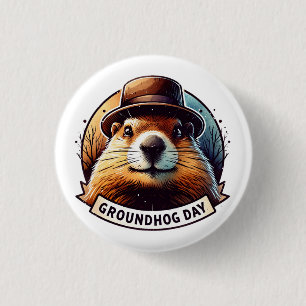 Groundhog Day, Groundhog,  1 Inch Round Button