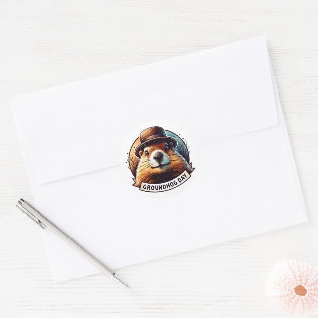 Groundhog Day, Groundhog, Classic Round Sticker (Envelope)